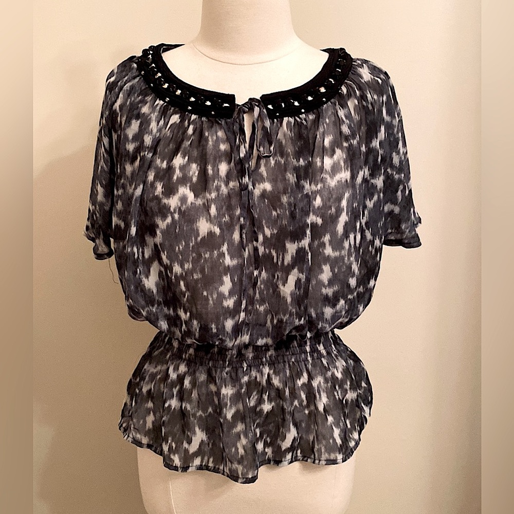 Michael Michael Kors Gray Black Animal Print XS Jeweled Chic Glam Designer Top